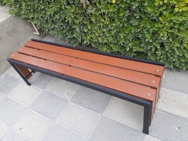 скамейка для прихожей: Metall karkaslı skamya - Dizayn: Düz xəttli, arxalıqsız, 4 taxtalı — 16