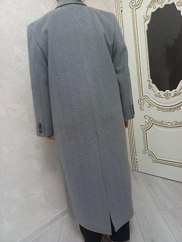 uzun kurtkalar kisi ucun: Qadın uzun palto – boz rəng, balıqqulağı (herringbone) naxışlı — 4