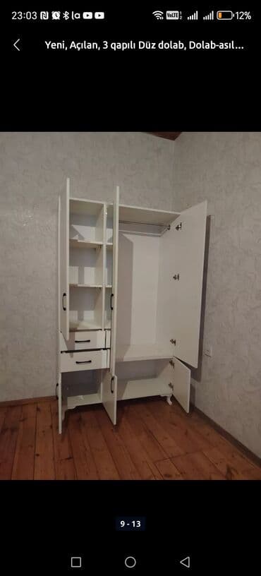 polkalı şkaf: Yeni, Açılan, 3 qapılı Düz dolab, Qarderob, paltar dolabı, Azərbaycan — 3