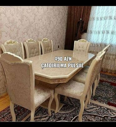 divan destleri: Qonaq otağı üçün, Yeni, Açılan, Dördbucaq masa, 6 stul — 4