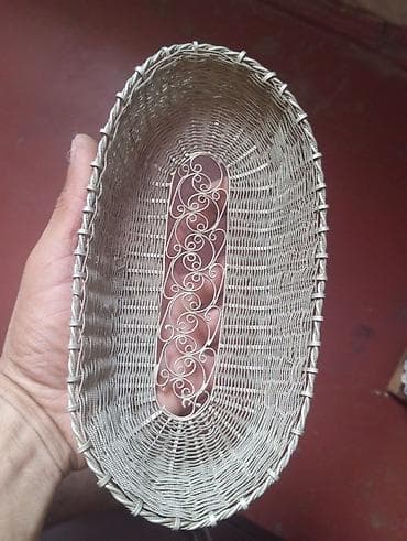 nur corək: Tel hörgülü oval səbət - Material: nazik metal tel (gümüşü rəng), əl — 3