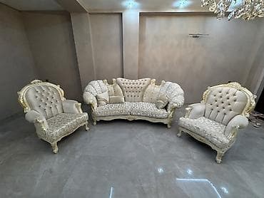 mavi divan: Klassik barokko üslubunda 3 parçalı dəst – 1 divan + 2 kreslo - Rəng — 1