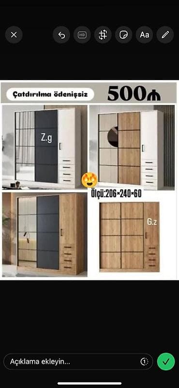 qara dolab: Geniş tutumlu sürgülü qarderoblar • Ölçü: 206 × 240 × 60 sm • — 1