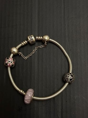 Pandora üslubunda charm qolbaq materialı gümüş 925 eyyar orginal