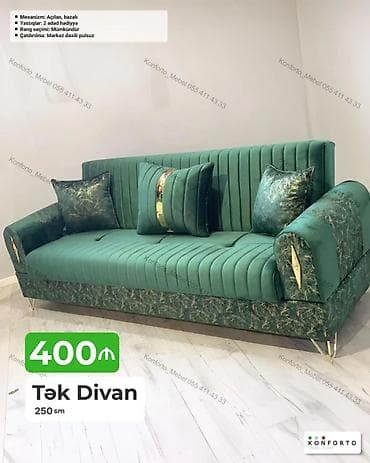 divan kafe: Tək Divan – 250 sm - Yaşıl tonlarda, klassik-modern üslublu — 1