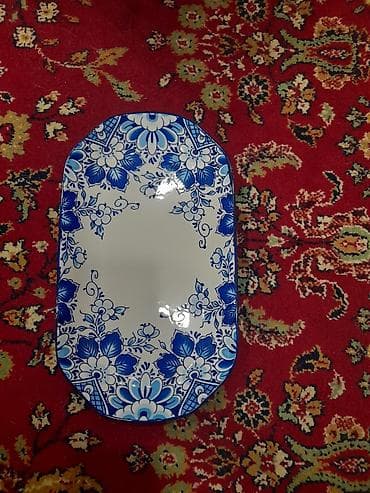 ağ baliq: Mavi-ağ naxışlı porselen servis laynası - Material: porselen/keramika — 2