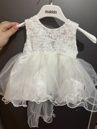 mini donlar: Ağ rəngli körpə/qız uşağı üçün ziyafət paltarı - Model: qolsuz — 1