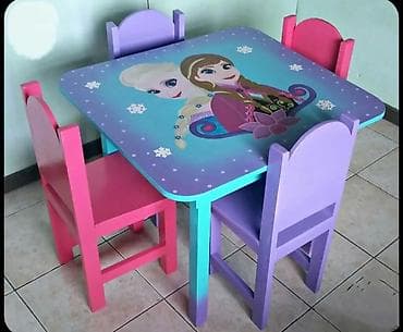 işlənmiş peç: Oğlan və qız üçün, Siyirməsiz, Bağça masası, Stullar ilə — 3
