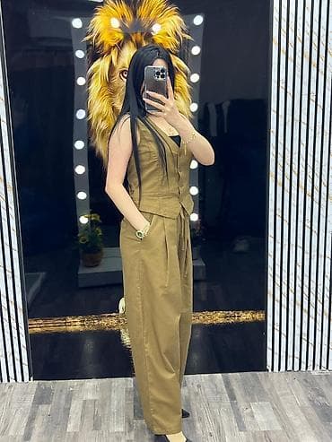 ketan paltar: Qadın kombinezon – oliiv/qəhvəyi tonlarda, geniş kəsimli ayaqlı model — 1