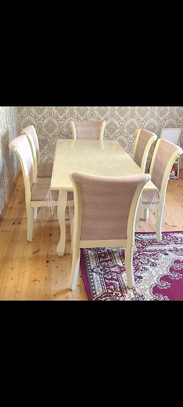 Qonaq otağı üçün, İşlənmiş, Dördbucaq masa, 6 stul