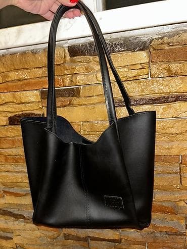 Qara rəngdə qadın tote çantası + kosmetik/aksesuar üçün ayrıca — 1