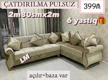 Künc divan dəsti - Ölçü: 2 m 80 sm x 2 m - Açılır mexanizm + baza