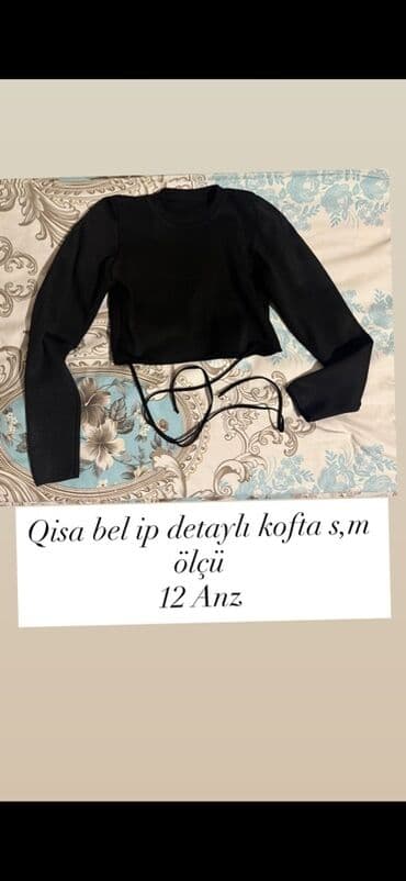 Dəstlər, kostyumlar: Qısa bel, ip detallı qadın koftası - Model: q crop top, uzun qol - — 1