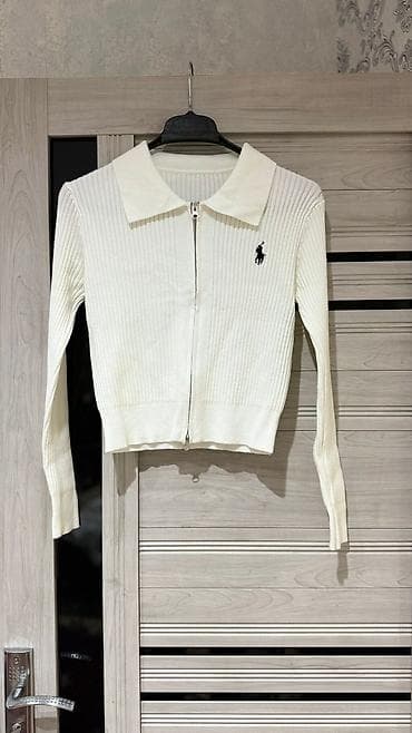 ag xalat: Ağ rəngli qadın kardiqanı - Model: ön hissədən ikitərəfli fermuarlı — 1