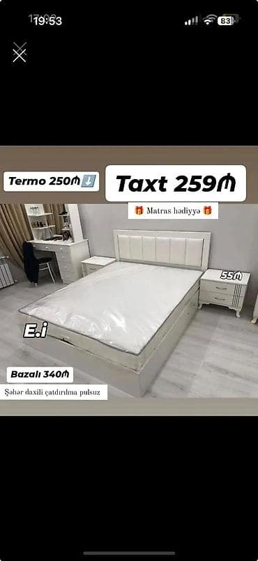 taxt modelleri: Ağ rəngdə müasir yataq otağı dəsti. - Taxt: 259₼ - Bazalı model: 340₼ — 1