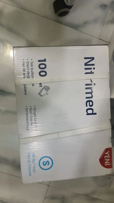 tibbi elcek satisi: Nitril/Vinil əlcəklər. Mavi rəng, pudrasız əlcəklərdir. Obtavoy alışda — 4