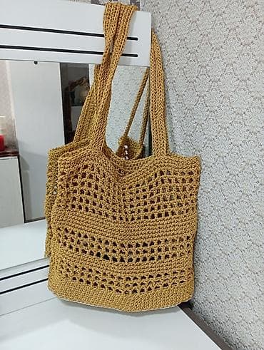 Çantalar: Toxunma çiyin çantası - Material: qalın pambıq/rafya tipli iplə əl — 1