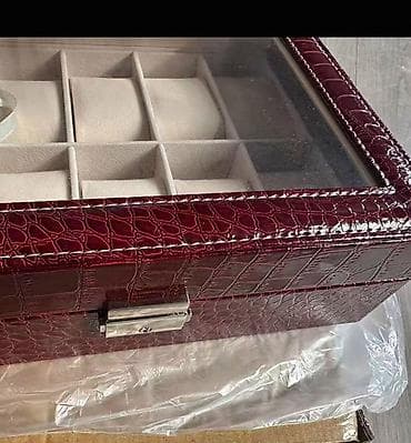 pul yığmaq ucun qab: 10 bölməli saat qutusu - Material: üst hissə krokodil teksturalı süni — 4