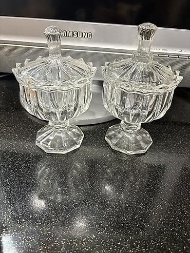 neman xrustal: Kristal şirniyyat qabları dəsti - 4 ədədlik dəst: 2 ədəd qapaqlı, 2 — 2