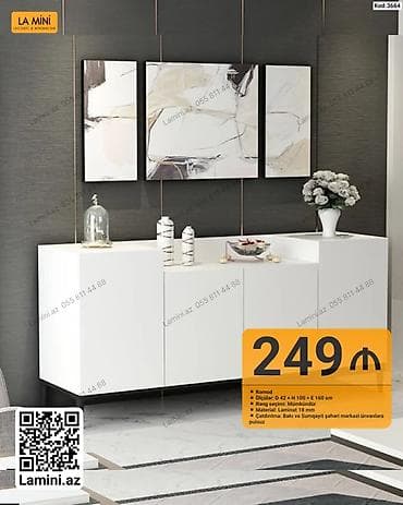 taxta komod: Komod Minimalist və müasir üslubda hazırlanmış ağ rəngli komod. Qonaq — 1