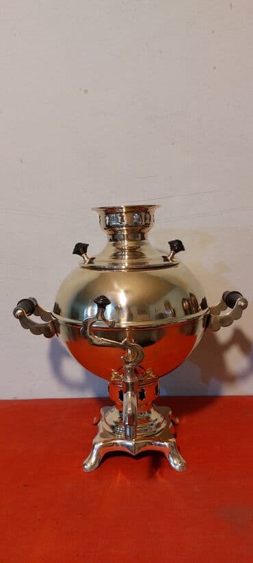 купить чайник в баку: Klassik samovar dəsti - Material: cilalanmış metal korpus (gümüşü və — 6