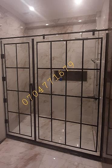 kreditle drel: Duş kabini – loft üslubunda, şüşə və qara metal karkaslı model - — 1