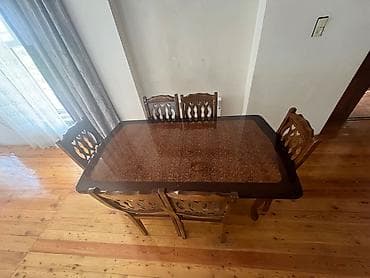 Qonaq otağı üçün, İşlənmiş, Açılan, Dördbucaq masa, 6 stul — 1