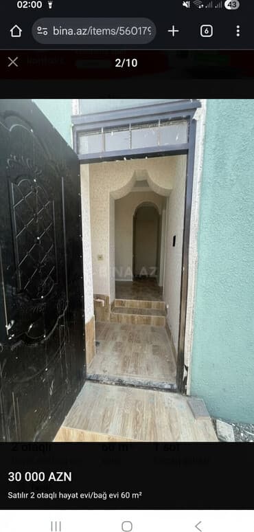 bakıda ucuz kirayə evlər 2023: Satılır: 2 otaqlı həyət/bağ evi Ümumi sahə: 60 m² Torpaq sahəsi: 1 — 1