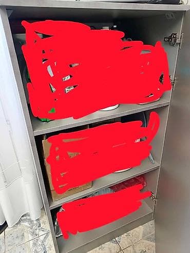 șkaf: Boz rəngdə dikduran saxlama şkafı - Material: laminat, mat boz rəng - — 4