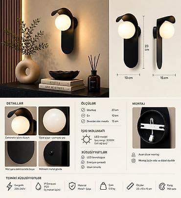 Müasir divar bra – LED işıqlı, opal şüşə plafonlu - Dizayn: dekorativ