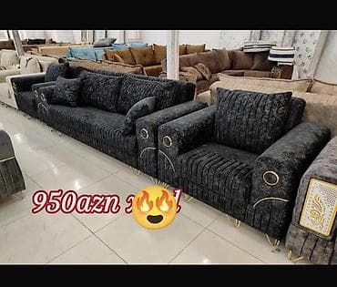 Qara məxməri tərzdə 3+1+1 dəst yumşaq mebel - Dəst: 1 ədəd geniş üçlü