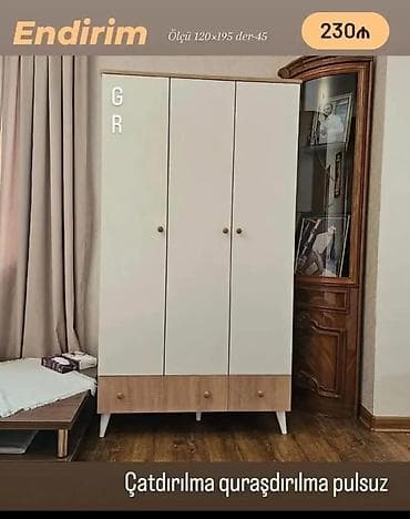 Mebel: 3 qapılı geyim dolabı - Ölçü: 120 × 195 sm, dərinlik 45 sm - Rəng və — 1