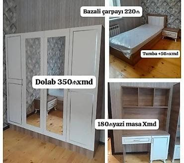 taxta ref: Yataq otağı üçün mebel dəsti - Bazalı çarpayı – 220 ₼ - Tumba – +50 ₼ — 1