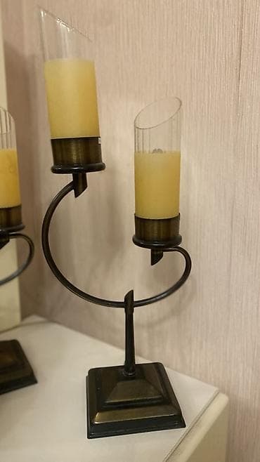 İkişamlı dekorativ şamdan - Material: metal korpus (antik bürünc lalafo.az -da İkişamlı dekorativ şamdan - Material: metal korpus (antik bürünc