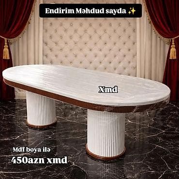 boru: Oval formal süfrə masası - Dizayn: Oval üst, iki silindrik sütun — 1