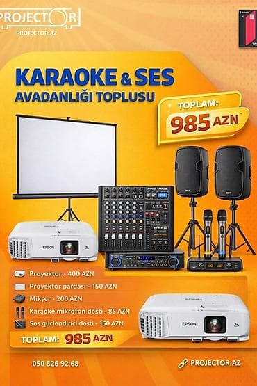 Karaoke və Səs Avadanlığı Toplusu Paket tərkibi: - Proyektor (Epson)