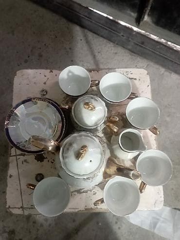 evde sam yandirmaq: Çay dəsti, rəng - Ağ, Farfor — 1