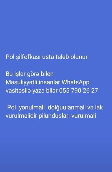 Plitə işləri: Taxta döşəmələrin yonulması, dolğulanması və laklanması Təsvir: - — 1