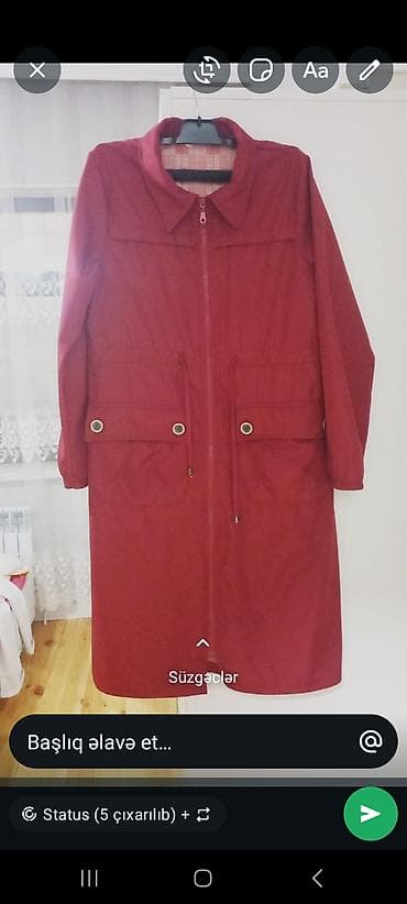 Qadınlar üçün qırmızı yağmurluq/pılaş tipli üst geyimi - Model: Dizə