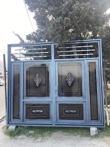 resotka qapilar: Dəmir Həyət darvazası, Yana açılan, Mexaniki, Qapı ilə, rəng - Mavi — 1