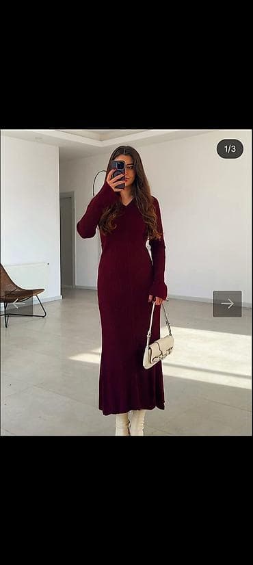 трико: Bordo rəngli triko maxi don - Model: Uzun, bədənə yüngül oturuşlu — 2