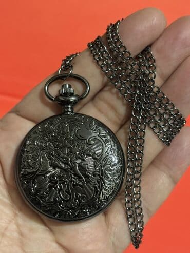 saatlar ucuz: Klassik cib saatı – qara metal korpus və zəncir - Dizayn: Qapaqlı — 4