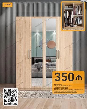 4 qapılı dolab – model Kod: 5392 - Ölçü: D 47 × H 200 × E 160 sm - — 1