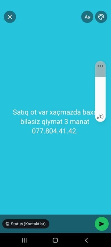 Yuvalar: Məhsul: Ot (heyvan yemi) Təsvir: - Xaçmazda satışda ot. - Qiymət: 3 — 1