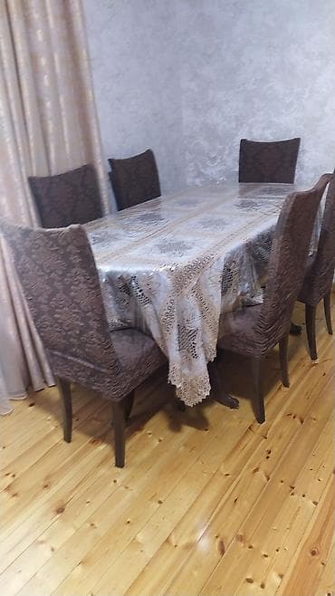 reception masa: Yemək otağı üçün taxta masa və 6 ədəd stul dəsti. - Masa: tünd — 1