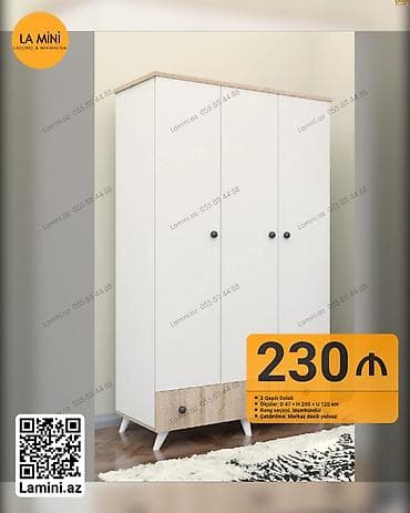 3 qapılı, Siyirməli, Ağ, Digər material, Açılan, Düz dolab — 1