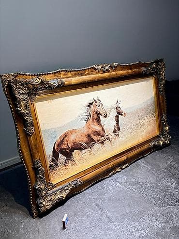 İdman və hobbi: Dəbdəbəli çərçivədə xalça tablo "Qaçan Atlar" (120x70 sm) Qiymət: 180 — 5