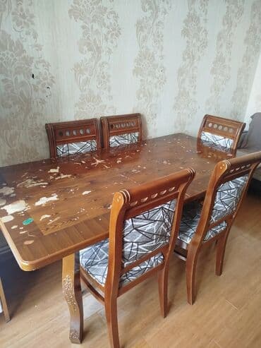 обеденный стол купить: Qonaq otağı üçün, Açılmayan, Dördbucaq masa, 6 stul — 1