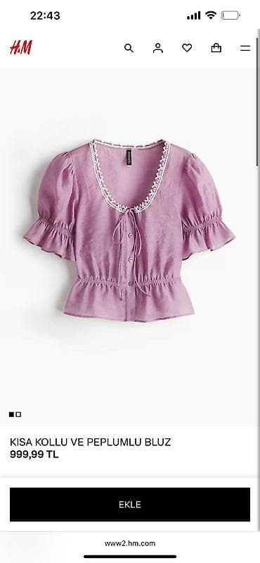puff: H&M qısaqollu peplum bluz. Rəng: açıq bənövşəyi/lilac. Boyun — 1