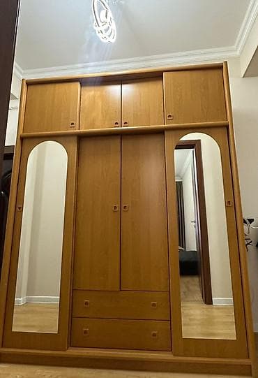 2 ci el dolab: 4 qapılı, Güzgülü, Qəhvəyi, Taxta, Açılan, Düz dolab — 1